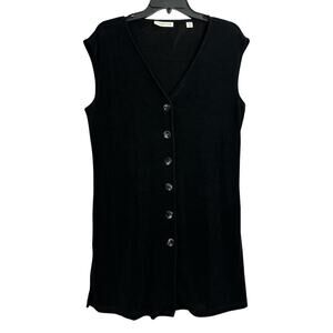 Coldwater Creek Black V Neck Button Up Tunic Slits On Both Sides Buttons Medium